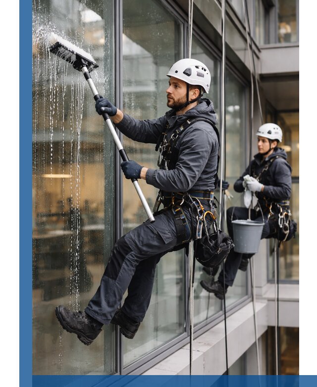 Профессиональная мойка витражей промышленными альпинистами в Великом Новгороде