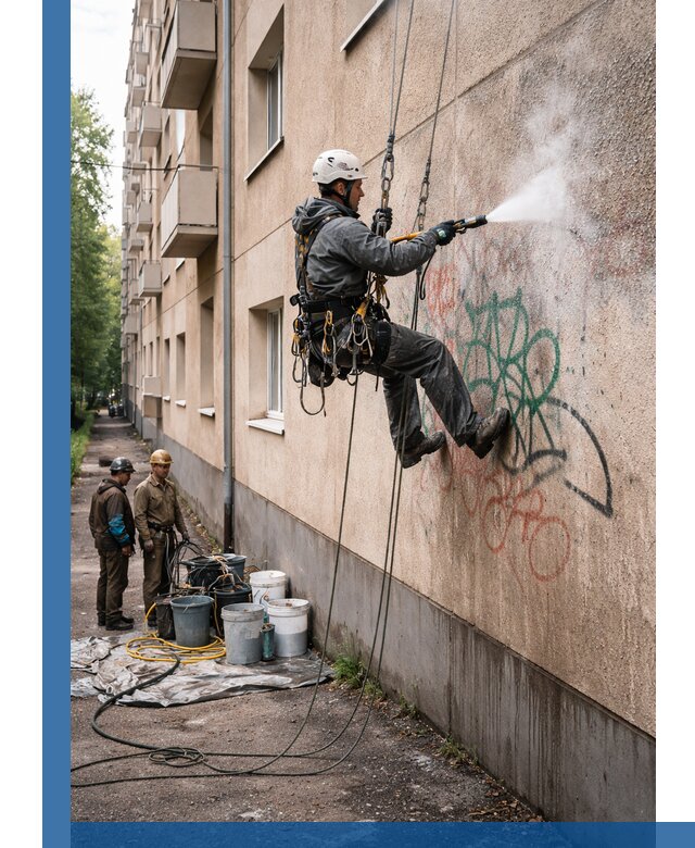 Удаление граффити с фасада в Великом Новгороде без следов и повреждений