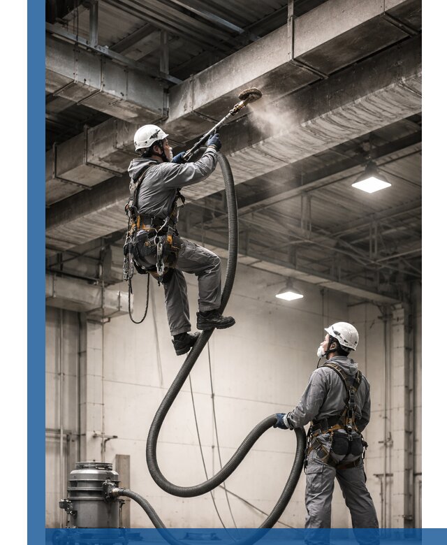 Обеспыливание потолочных конструкций в Великом Новгороде промышленным альпинизмом