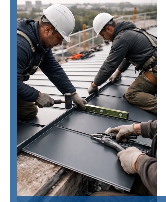 Монтаж фальцевой кровли в Великом Новгороде для промышленных зданий