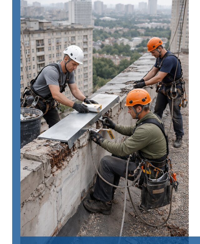 Ремонт парапета на кровле в Великом Новгороде, высотные работы с гарантией