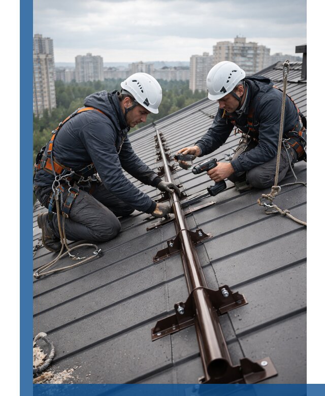 Монтаж снегозадержателей на кровле зданий в Великом Новгороде под ключ