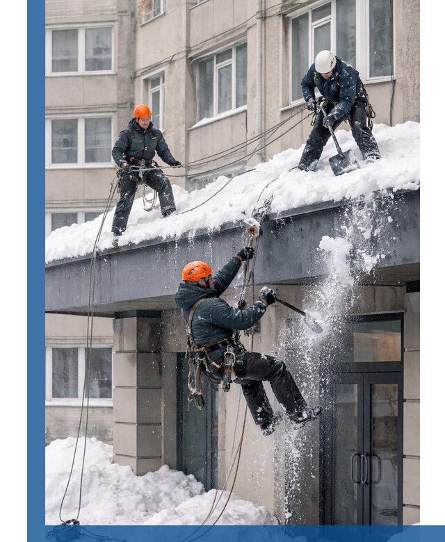 Безопасная очистка навесов от снега в Великом Новгороде круглогодично
