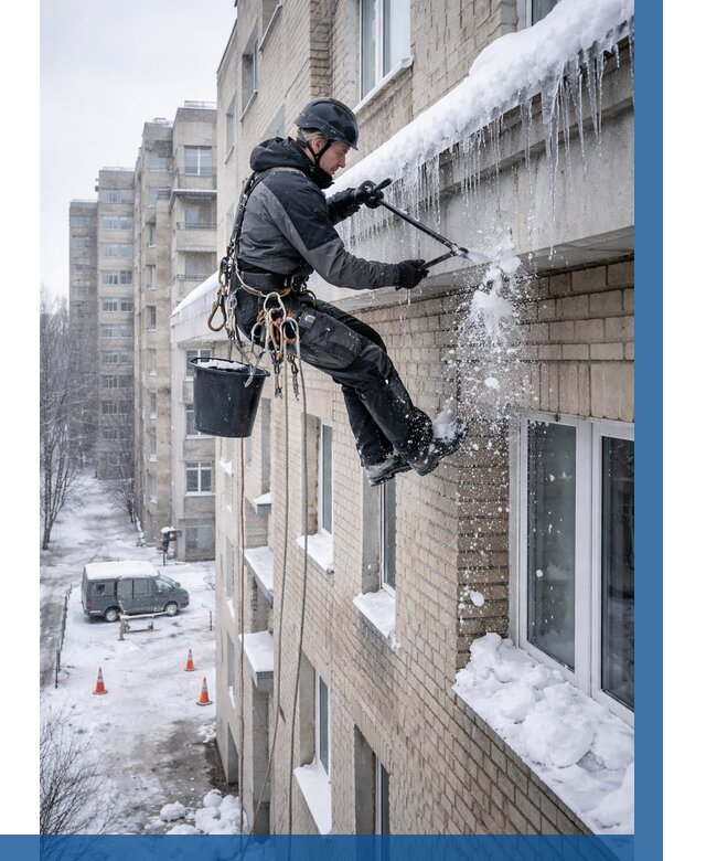 Удаление наледи с карнизов в Великом Новгороде от 358 р. | ВЫСОТНИК-Влк