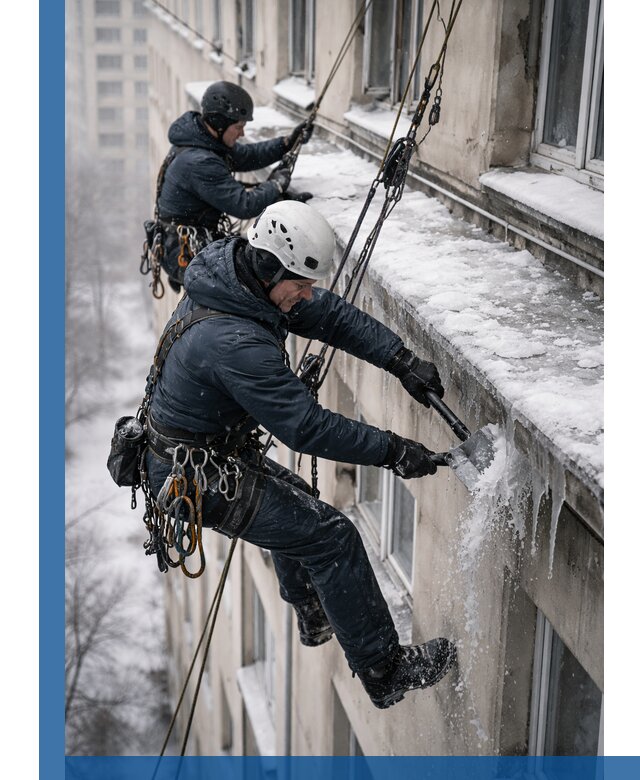 Удаление наледи и сосулек с карнизов в Великом Новгороде профессионально