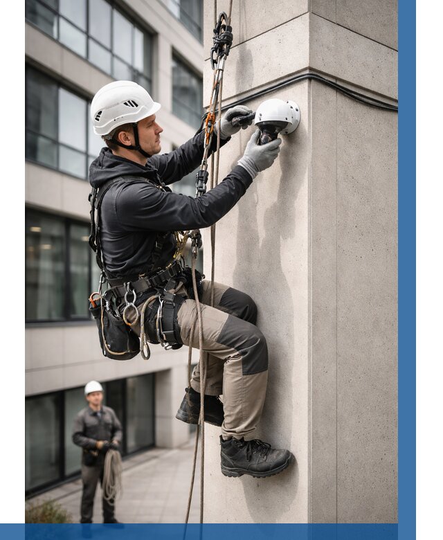 Монтаж камер видеонаблюдения на фасаде в Великом Новгороде от 8696 р.-ВЫСОТНИК-Влк