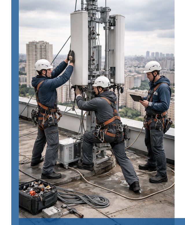 Монтаж антенн связи на крыше в Великом Новгороде с вводом в эксплуатацию