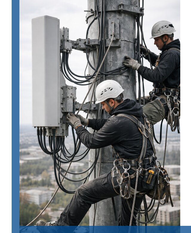 Монтаж оборудования связи на мачте в Великом Новгороде с пусконаладкой