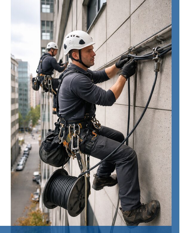 Прокладка кабеля по фасаду в Великом Новгороде от 358 р. | ВЫСОТНИК-Влк