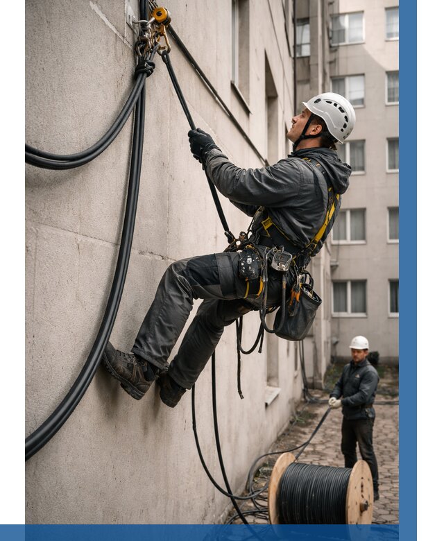 Протяжка кабеля питания на высоте в Великом Новгороде от 460 р. | ВЫСОТНИК-Влк