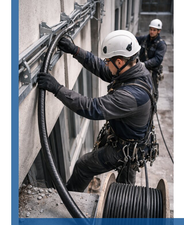 Протяжка кабеля питания на высоте в Великом Новгороде с гарантией безопасности и качества