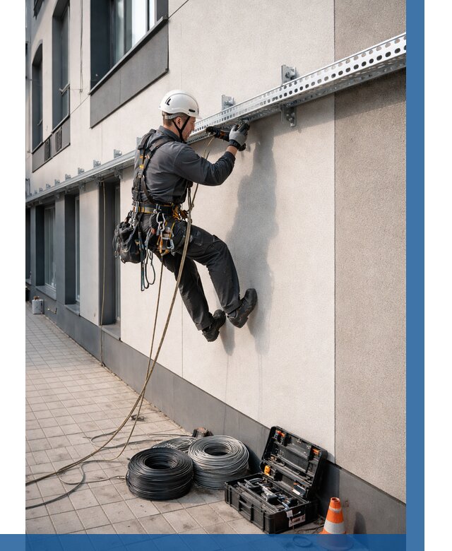 Монтаж кабельных лотков на фасаде в Великом Новгороде от 1228 р. | ВЫСОТНИК-Влк