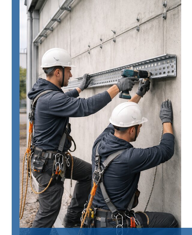 Монтаж кабельных лотков на фасаде зданий в Великом Новгороде с гарантией