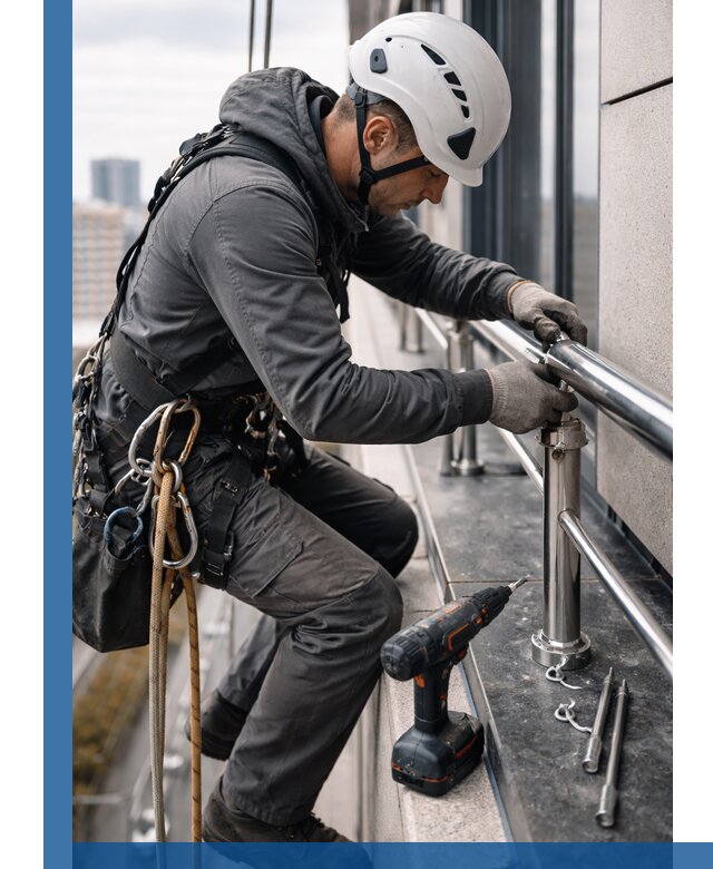 Монтаж ограждений на высоте в Великом Новгороде для зданий и конструкций