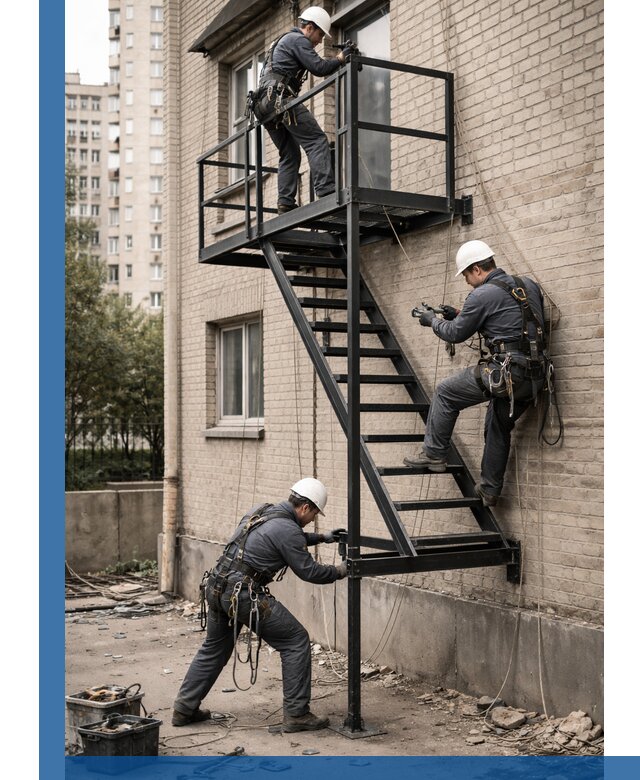 Монтаж пожарной лестницы в Великом Новгороде, установка и крепление