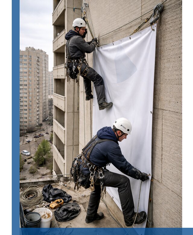 Профессиональный монтаж баннеров на фасаде в Великом Новгороде