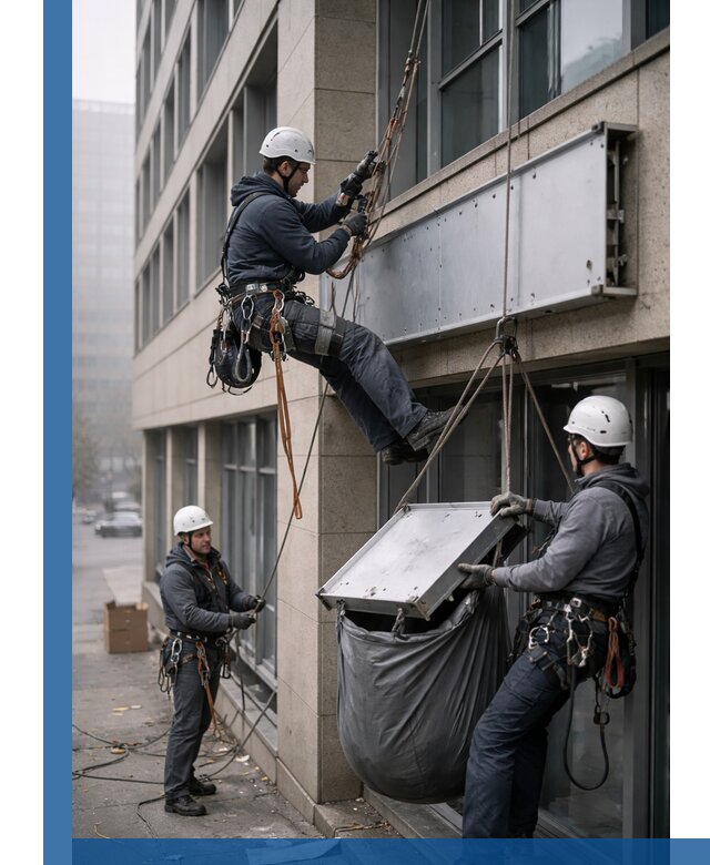 Демонтаж рекламной вывески с высотными работами в Великом Новгороде