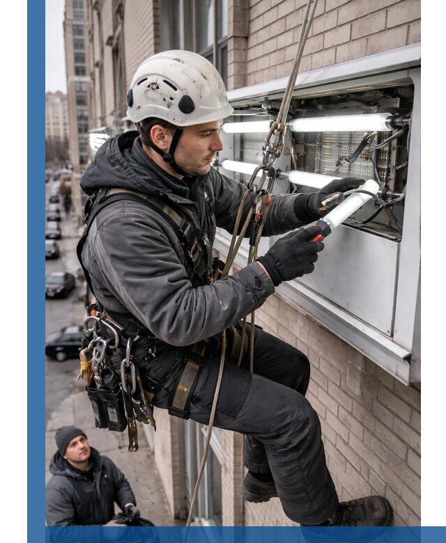 Профессиональная замена ламп в наружной вывеске в Великом Новгороде