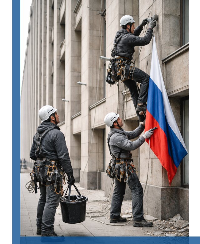 Профессиональная установка флагов на фасаде в Великом Новгороде