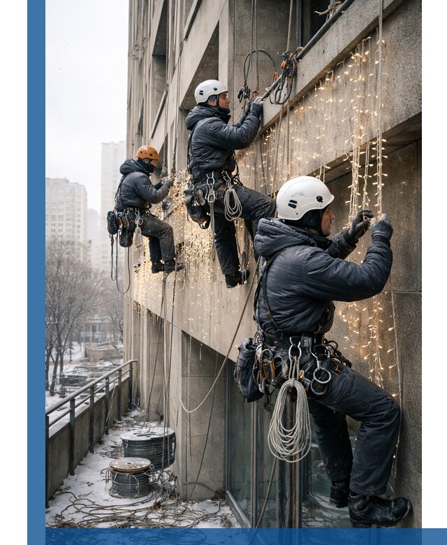 Монтаж новогодней иллюминации и украшение фасадов в Великом Новгороде