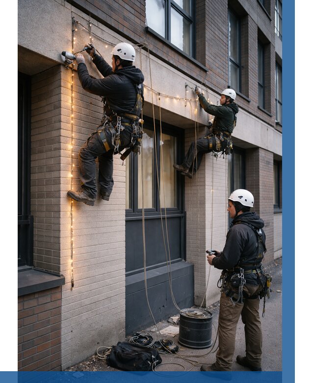 Монтаж гирлянд на фасаде в Великом Новгороде от 3581 р. | ВЫСОТНИК-Влк