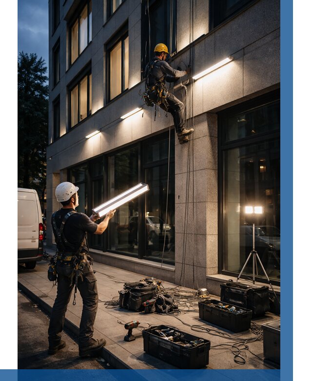 Монтаж архитектурной подсветки здания в Великом Новгороде от 2558 р.|ВЫСОТНИК-Влк