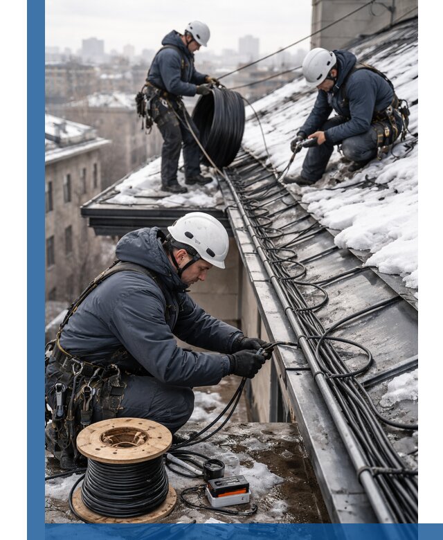 Монтаж греющего кабеля на кровле в Великом Новгороде под ключ