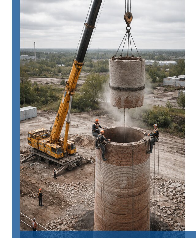 Демонтаж дымовой трубы в Великом Новгороде с гарантиями безопасности